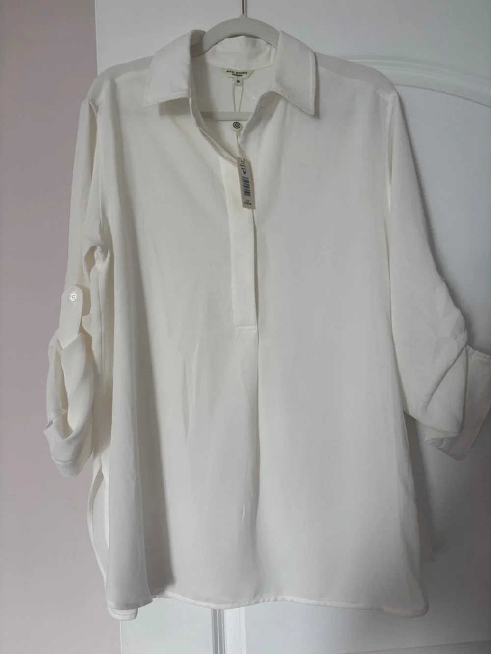 Max Studio Cream Long-Sleeve Collared Blouse - Picture 1 of 1